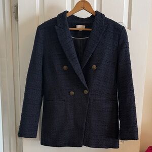 EUC Women’s Loft Textured Double Breasted Navy Blue Blazer, size 8